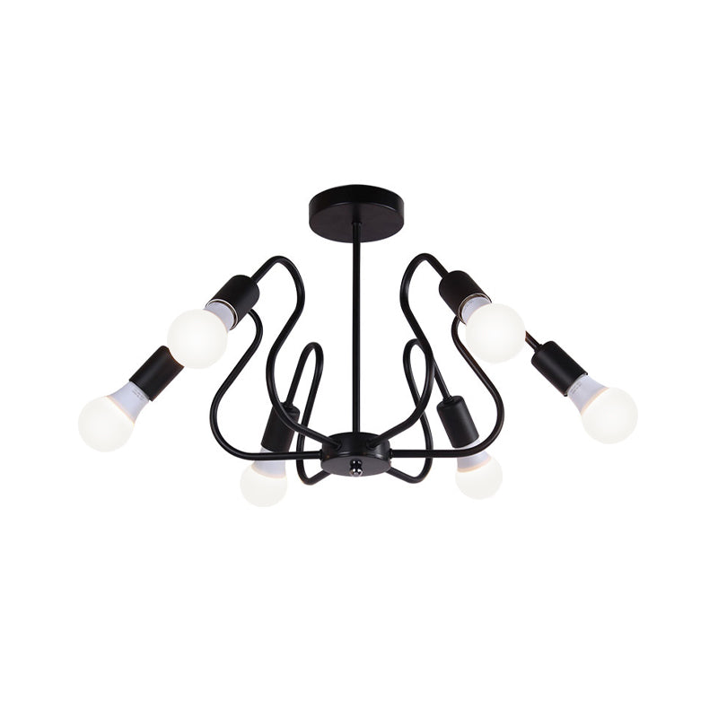 Metal Exposed Bulb Semi Flush Mount Lighting Retro Industrial 3/5/6 Heads Dining Room Ceiling Light in Black/White Clearhalo 'Ceiling Lights' 'Close To Ceiling Lights' 'Close to ceiling' 'Semi-flushmount' Lighting' 606088