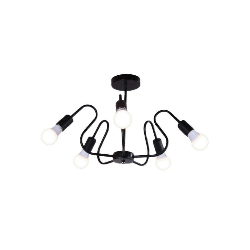 Metal Exposed Bulb Semi Flush Mount Lighting Retro Industrial 3/5/6 Heads Dining Room Ceiling Light in Black/White Clearhalo 'Ceiling Lights' 'Close To Ceiling Lights' 'Close to ceiling' 'Semi-flushmount' Lighting' 606093