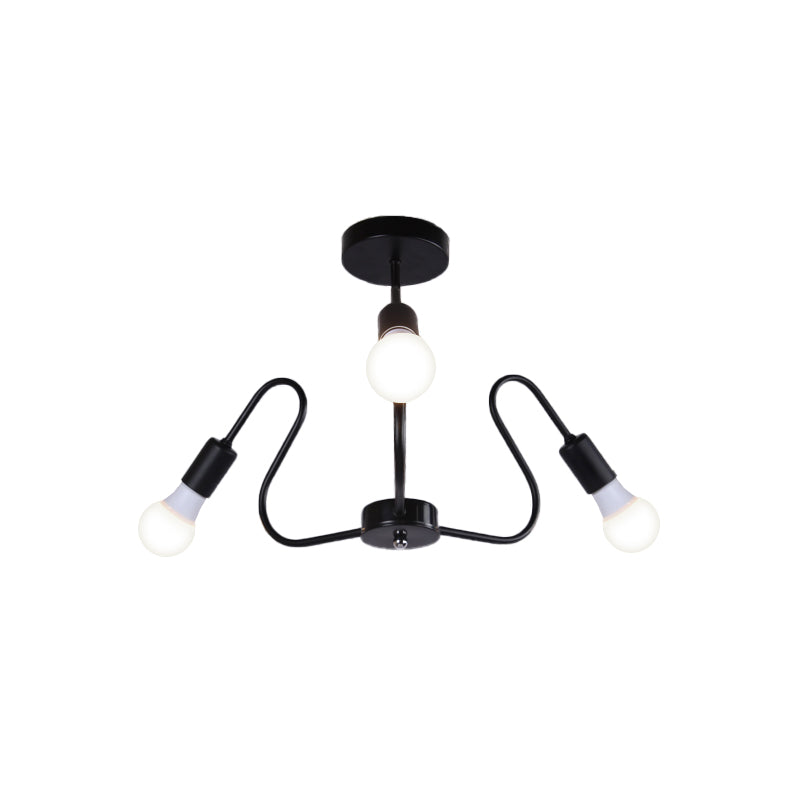 Metal Exposed Bulb Semi Flush Mount Lighting Retro Industrial 3/5/6 Heads Dining Room Ceiling Light in Black/White Clearhalo 'Ceiling Lights' 'Close To Ceiling Lights' 'Close to ceiling' 'Semi-flushmount' Lighting' 606098