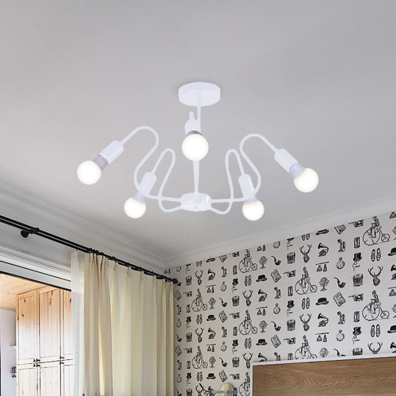 Metal Exposed Bulb Semi Flush Mount Lighting Retro Industrial 3/5/6 Heads Dining Room Ceiling Light in Black/White Clearhalo 'Ceiling Lights' 'Close To Ceiling Lights' 'Close to ceiling' 'Semi-flushmount' Lighting' 606105