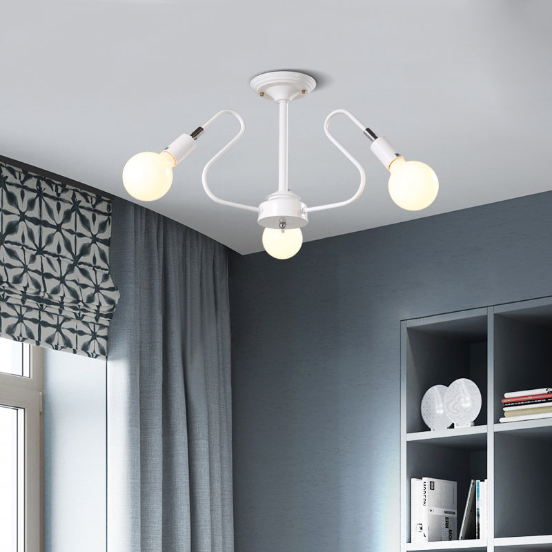 Metal Exposed Bulb Semi Flush Mount Lighting Retro Industrial 3/5/6 Heads Dining Room Ceiling Light in Black/White Clearhalo 'Ceiling Lights' 'Close To Ceiling Lights' 'Close to ceiling' 'Semi-flushmount' Lighting' 606110