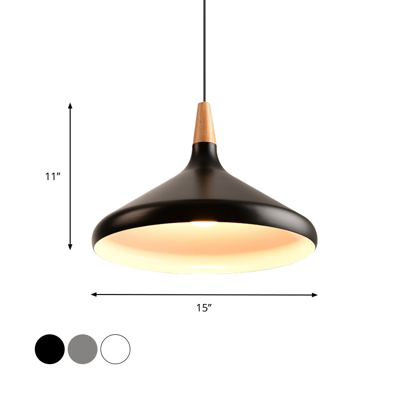 7"/11"/15" W Cone Dining Table Pendant Lighting Simple Style Metallic 1 Head Hanging Lamp with Adjustable Cord in Black/Grey/White Clearhalo 'Ceiling Lights' 'Modern Pendants' 'Modern' 'Pendant Lights' 'Pendants' Lighting' 606165