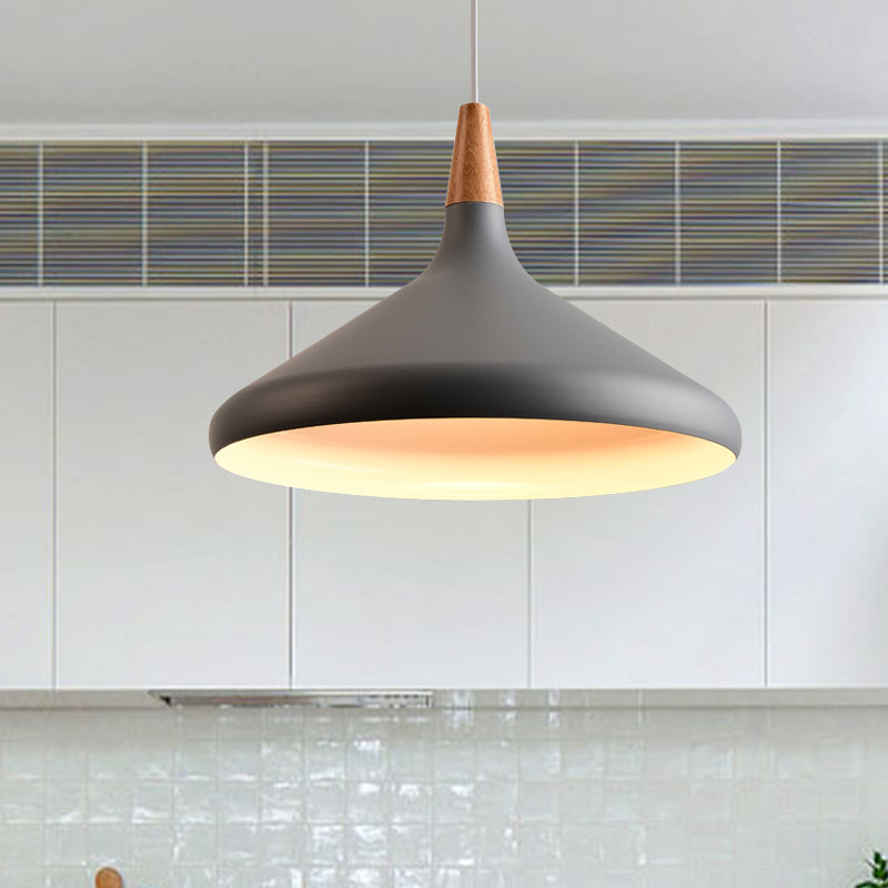 7"/11"/15" W Cone Dining Table Pendant Lighting Simple Style Metallic 1 Head Hanging Lamp with Adjustable Cord in Black/Grey/White Grey 15" Clearhalo 'Ceiling Lights' 'Modern Pendants' 'Modern' 'Pendant Lights' 'Pendants' Lighting' 606166