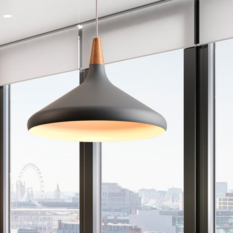 7"/11"/15" W Cone Dining Table Pendant Lighting Simple Style Metallic 1 Head Hanging Lamp with Adjustable Cord in Black/Grey/White Clearhalo 'Ceiling Lights' 'Modern Pendants' 'Modern' 'Pendant Lights' 'Pendants' Lighting' 606167