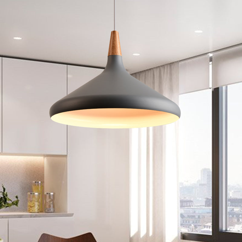 7"/11"/15" W Cone Dining Table Pendant Lighting Simple Style Metallic 1 Head Hanging Lamp with Adjustable Cord in Black/Grey/White Clearhalo 'Ceiling Lights' 'Modern Pendants' 'Modern' 'Pendant Lights' 'Pendants' Lighting' 606168