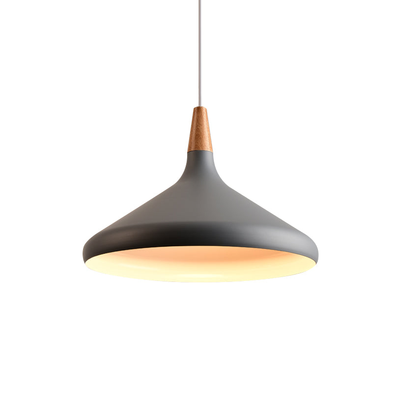 7"/11"/15" W Cone Dining Table Pendant Lighting Simple Style Metallic 1 Head Hanging Lamp with Adjustable Cord in Black/Grey/White Clearhalo 'Ceiling Lights' 'Modern Pendants' 'Modern' 'Pendant Lights' 'Pendants' Lighting' 606169