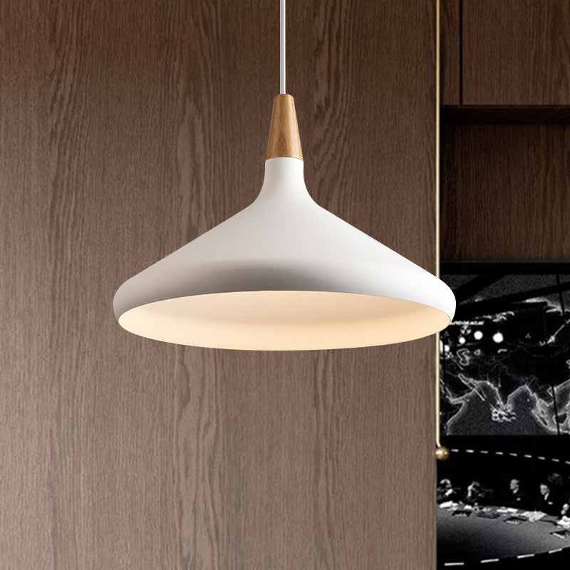 7"/11"/15" W Cone Dining Table Pendant Lighting Simple Style Metallic 1 Head Hanging Lamp with Adjustable Cord in Black/Grey/White White 15" Clearhalo 'Ceiling Lights' 'Modern Pendants' 'Modern' 'Pendant Lights' 'Pendants' Lighting' 606170