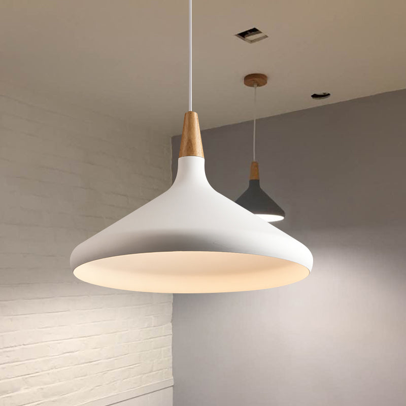 7"/11"/15" W Cone Dining Table Pendant Lighting Simple Style Metallic 1 Head Hanging Lamp with Adjustable Cord in Black/Grey/White Clearhalo 'Ceiling Lights' 'Modern Pendants' 'Modern' 'Pendant Lights' 'Pendants' Lighting' 606172