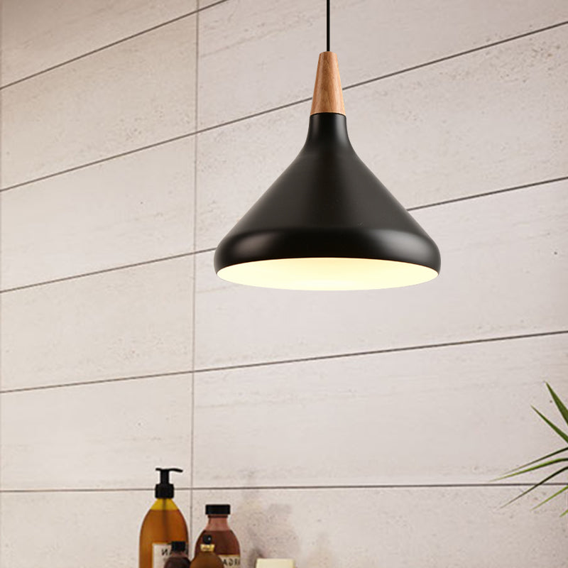 7"/11"/15" W Cone Dining Table Pendant Lighting Simple Style Metallic 1 Head Hanging Lamp with Adjustable Cord in Black/Grey/White Clearhalo 'Ceiling Lights' 'Modern Pendants' 'Modern' 'Pendant Lights' 'Pendants' Lighting' 606175