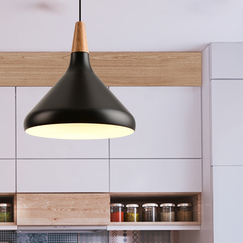 7"/11"/15" W Cone Dining Table Pendant Lighting Simple Style Metallic 1 Head Hanging Lamp with Adjustable Cord in Black/Grey/White Clearhalo 'Ceiling Lights' 'Modern Pendants' 'Modern' 'Pendant Lights' 'Pendants' Lighting' 606176