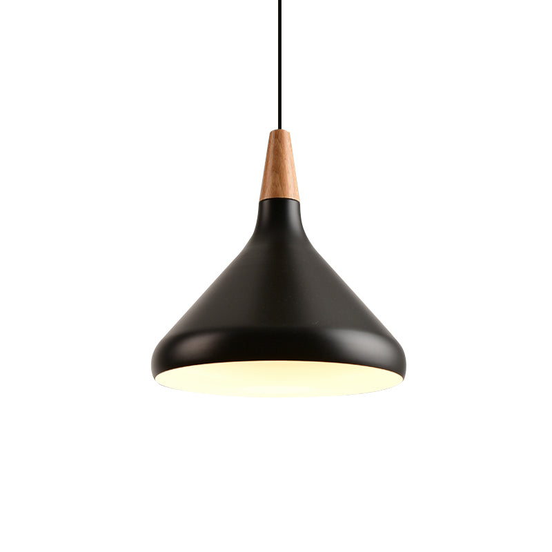 7"/11"/15" W Cone Dining Table Pendant Lighting Simple Style Metallic 1 Head Hanging Lamp with Adjustable Cord in Black/Grey/White Clearhalo 'Ceiling Lights' 'Modern Pendants' 'Modern' 'Pendant Lights' 'Pendants' Lighting' 606177