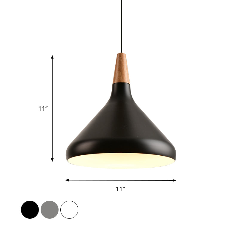 7"/11"/15" W Cone Dining Table Pendant Lighting Simple Style Metallic 1 Head Hanging Lamp with Adjustable Cord in Black/Grey/White Clearhalo 'Ceiling Lights' 'Modern Pendants' 'Modern' 'Pendant Lights' 'Pendants' Lighting' 606178