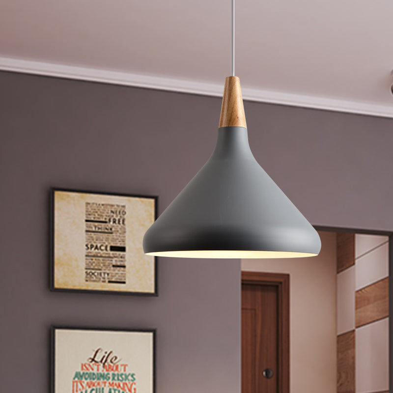 7"/11"/15" W Cone Dining Table Pendant Lighting Simple Style Metallic 1 Head Hanging Lamp with Adjustable Cord in Black/Grey/White Clearhalo 'Ceiling Lights' 'Modern Pendants' 'Modern' 'Pendant Lights' 'Pendants' Lighting' 606180