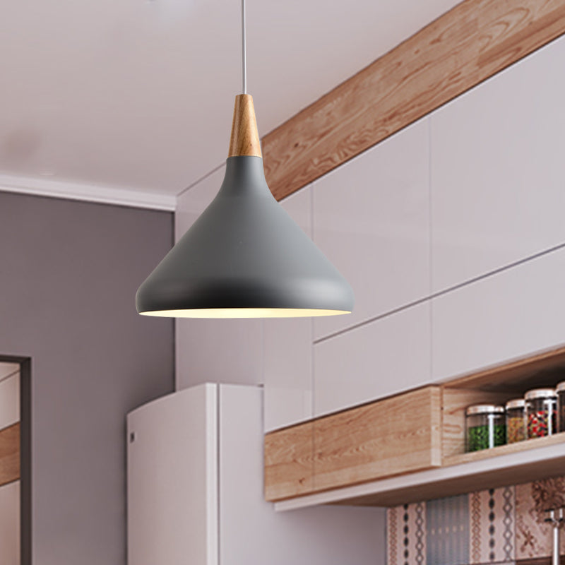 7"/11"/15" W Cone Dining Table Pendant Lighting Simple Style Metallic 1 Head Hanging Lamp with Adjustable Cord in Black/Grey/White Clearhalo 'Ceiling Lights' 'Modern Pendants' 'Modern' 'Pendant Lights' 'Pendants' Lighting' 606181