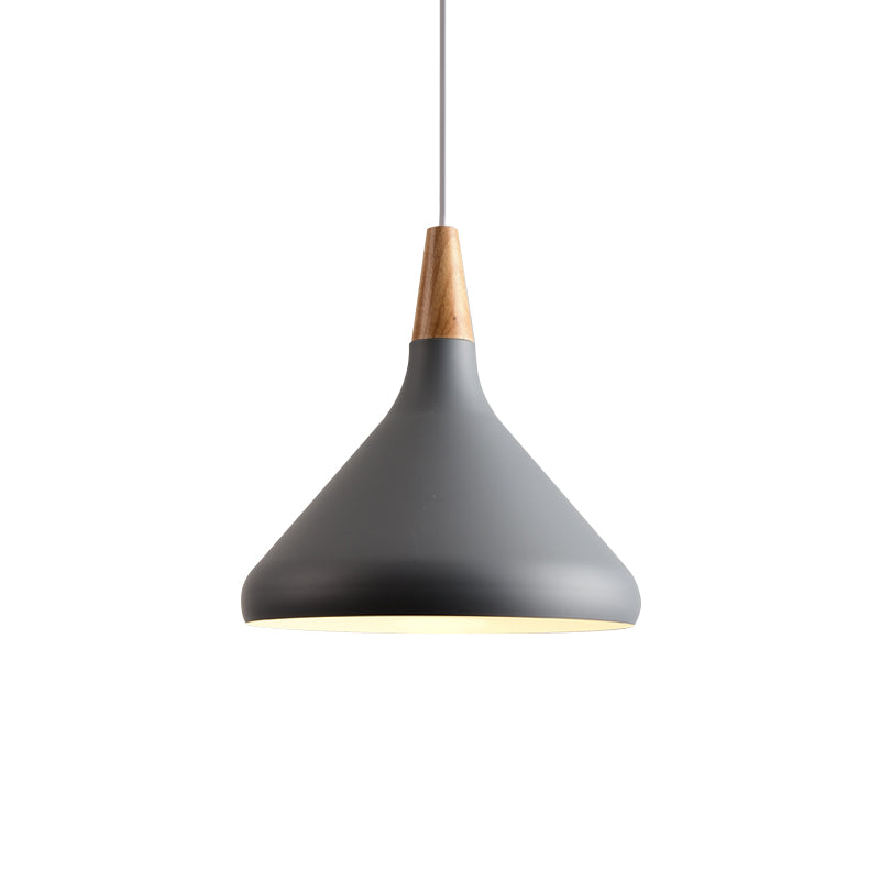 7"/11"/15" W Cone Dining Table Pendant Lighting Simple Style Metallic 1 Head Hanging Lamp with Adjustable Cord in Black/Grey/White Clearhalo 'Ceiling Lights' 'Modern Pendants' 'Modern' 'Pendant Lights' 'Pendants' Lighting' 606182