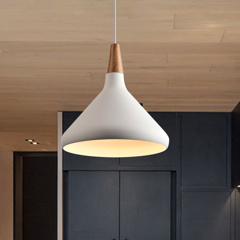 7"/11"/15" W Cone Dining Table Pendant Lighting Simple Style Metallic 1 Head Hanging Lamp with Adjustable Cord in Black/Grey/White Clearhalo 'Ceiling Lights' 'Modern Pendants' 'Modern' 'Pendant Lights' 'Pendants' Lighting' 606185