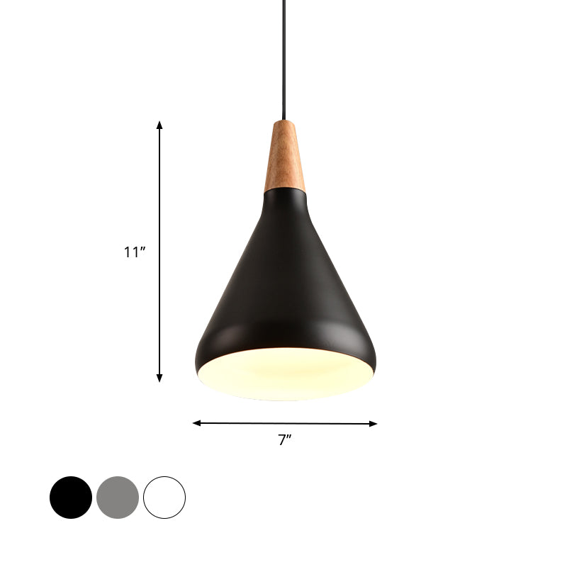 7"/11"/15" W Cone Dining Table Pendant Lighting Simple Style Metallic 1 Head Hanging Lamp with Adjustable Cord in Black/Grey/White Clearhalo 'Ceiling Lights' 'Modern Pendants' 'Modern' 'Pendant Lights' 'Pendants' Lighting' 606191