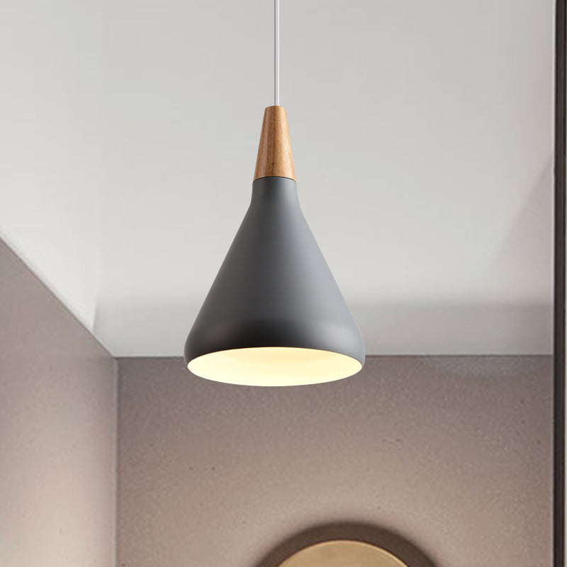 7"/11"/15" W Cone Dining Table Pendant Lighting Simple Style Metallic 1 Head Hanging Lamp with Adjustable Cord in Black/Grey/White Grey 7" Clearhalo 'Ceiling Lights' 'Modern Pendants' 'Modern' 'Pendant Lights' 'Pendants' Lighting' 606192