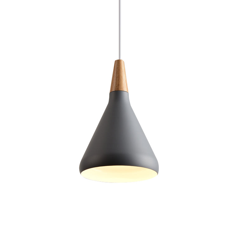 7"/11"/15" W Cone Dining Table Pendant Lighting Simple Style Metallic 1 Head Hanging Lamp with Adjustable Cord in Black/Grey/White Clearhalo 'Ceiling Lights' 'Modern Pendants' 'Modern' 'Pendant Lights' 'Pendants' Lighting' 606195