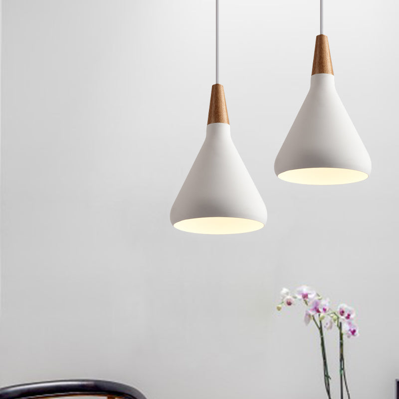 7"/11"/15" W Cone Dining Table Pendant Lighting Simple Style Metallic 1 Head Hanging Lamp with Adjustable Cord in Black/Grey/White Clearhalo 'Ceiling Lights' 'Modern Pendants' 'Modern' 'Pendant Lights' 'Pendants' Lighting' 606197