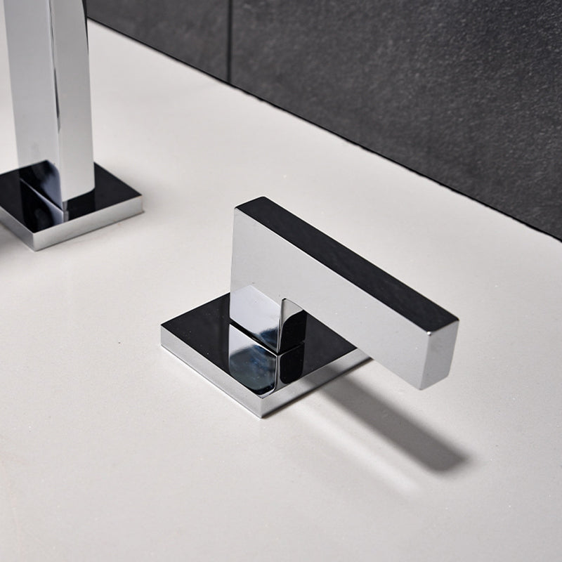 Square 2-Handle Bathroom Faucet 3 Hole Widespread Lavatory Faucet Clearhalo 'Bathroom Remodel & Bathroom Fixtures' 'Bathroom Sink Faucets' 'Bathroom Sinks & Faucet Components' 'bathroom_sink_faucets' 'Home Improvement' 'home_improvement' 'home_improvement_bathroom_sink_faucets' 6065053