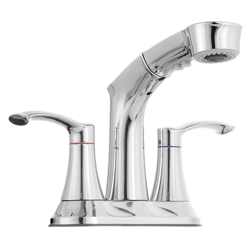 Square 2-Handle Bathroom Faucet 3 Hole Centerset Lavatory Faucet with Swivel Clearhalo 'Bathroom Remodel & Bathroom Fixtures' 'Bathroom Sink Faucets' 'Bathroom Sinks & Faucet Components' 'bathroom_sink_faucets' 'Home Improvement' 'home_improvement' 'home_improvement_bathroom_sink_faucets' 6065064