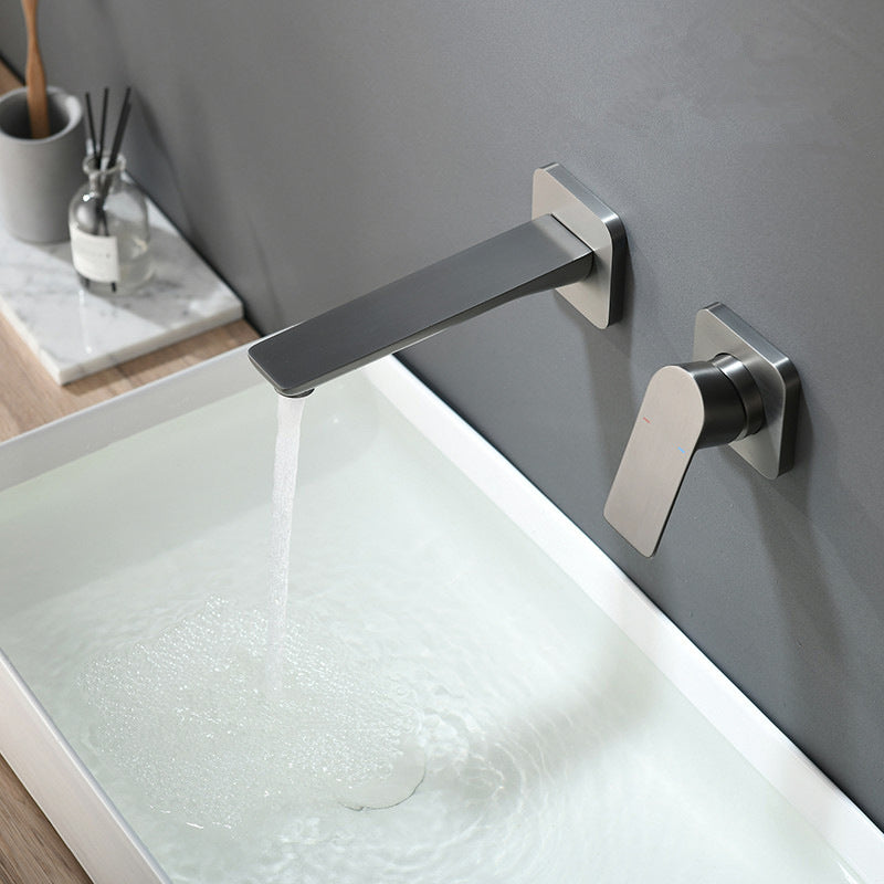 Square Single Handle Bathroom Faucet 2 Hole Wall Mounted Bathroom Faucet Grey Clearhalo 'Bathroom Remodel & Bathroom Fixtures' 'Bathroom Sink Faucets' 'Bathroom Sinks & Faucet Components' 'bathroom_sink_faucets' 'Home Improvement' 'home_improvement' 'home_improvement_bathroom_sink_faucets' 6065112