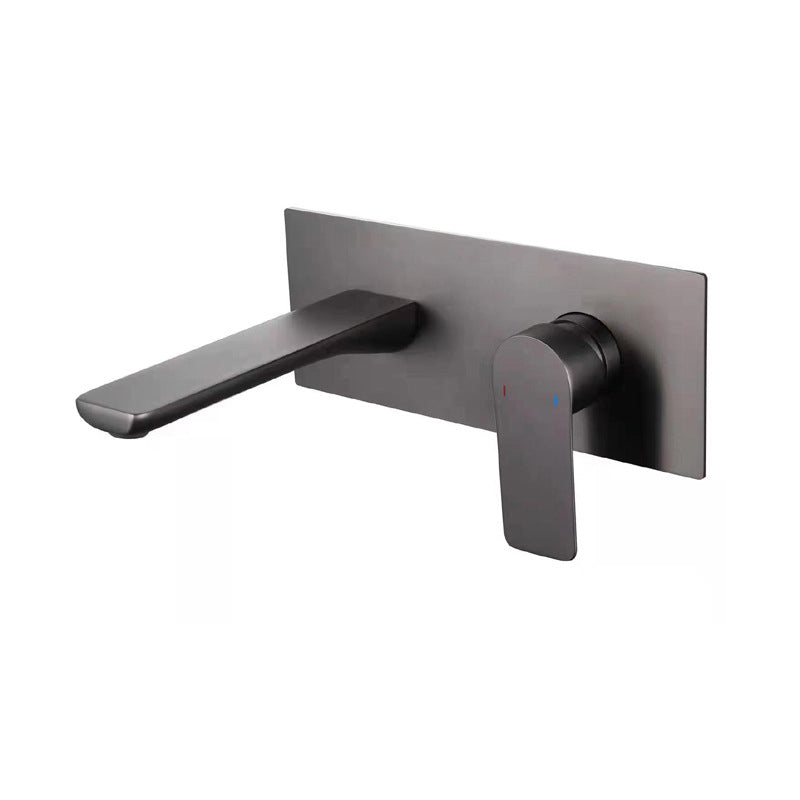 Square Single Handle Bathroom Faucet 2 Hole Wall Mounted Bathroom Faucet Dark Gray Clearhalo 'Bathroom Remodel & Bathroom Fixtures' 'Bathroom Sink Faucets' 'Bathroom Sinks & Faucet Components' 'bathroom_sink_faucets' 'Home Improvement' 'home_improvement' 'home_improvement_bathroom_sink_faucets' 6065120