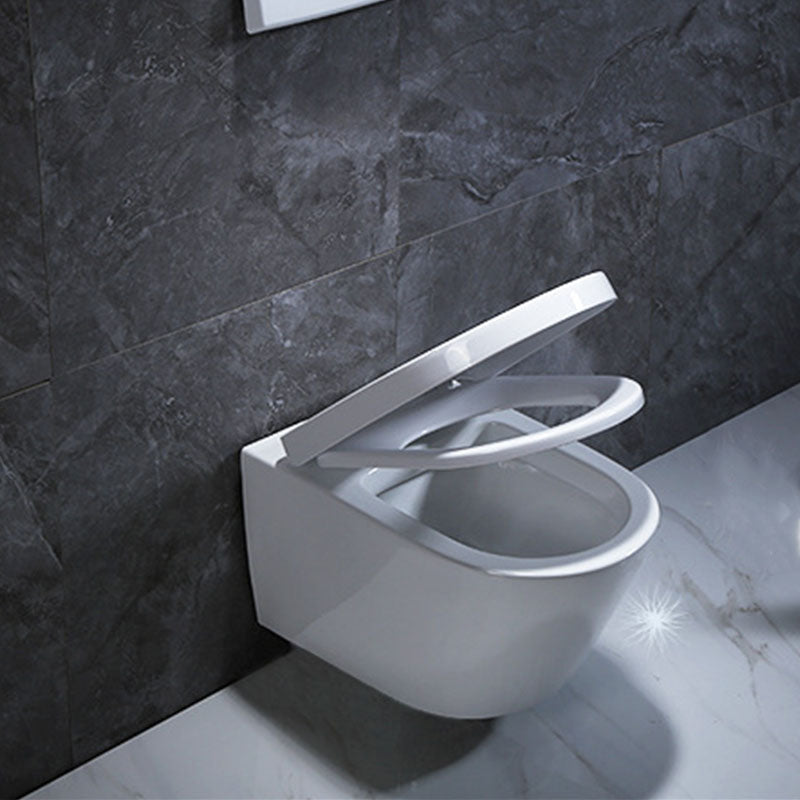 High Efficiency Flush Toilet Elongated Wall Mount Household Small Toilet Seat Included Clearhalo 'Bathroom Remodel & Bathroom Fixtures' 'Home Improvement' 'home_improvement' 'home_improvement_toilets' 'Toilets & Bidets' 'Toilets' 6071436