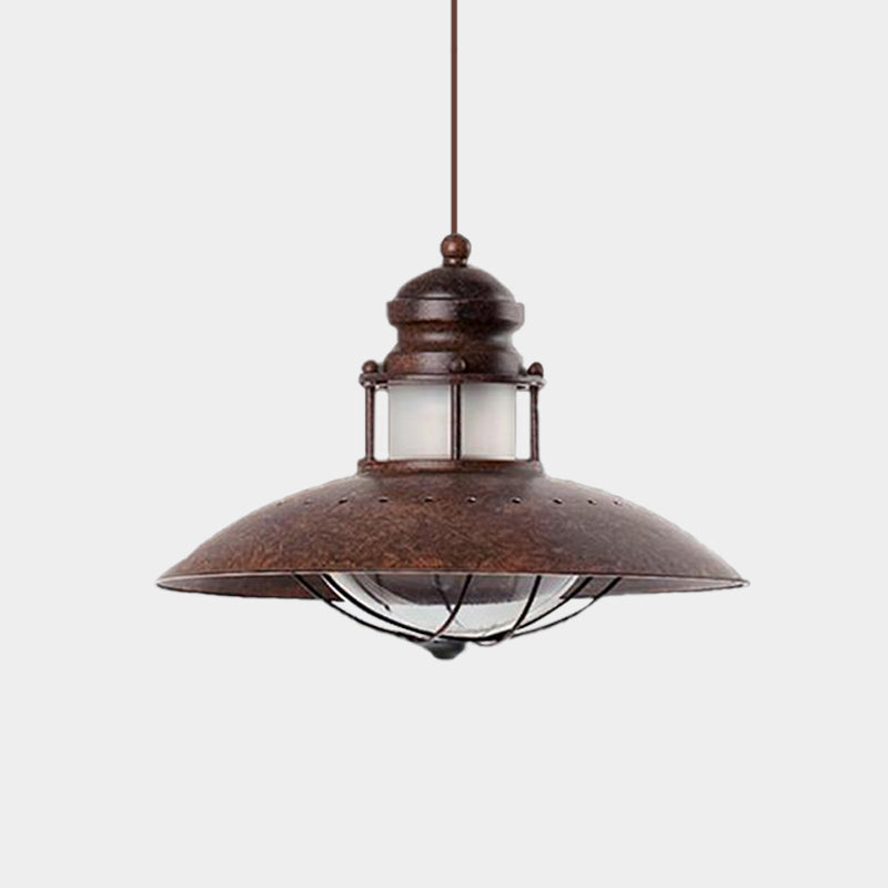Farmhouse Flared Hanging Light Fixture 1 Bulb Iron LED Ceiling Pendant Lamp in Rust Clearhalo 'Art Deco Pendants' 'Cast Iron' 'Ceiling Lights' 'Ceramic' 'Crystal' 'Industrial Pendants' 'Industrial' 'Metal' 'Middle Century Pendants' 'Pendant Lights' 'Pendants' 'Tiffany' Lighting' 607568