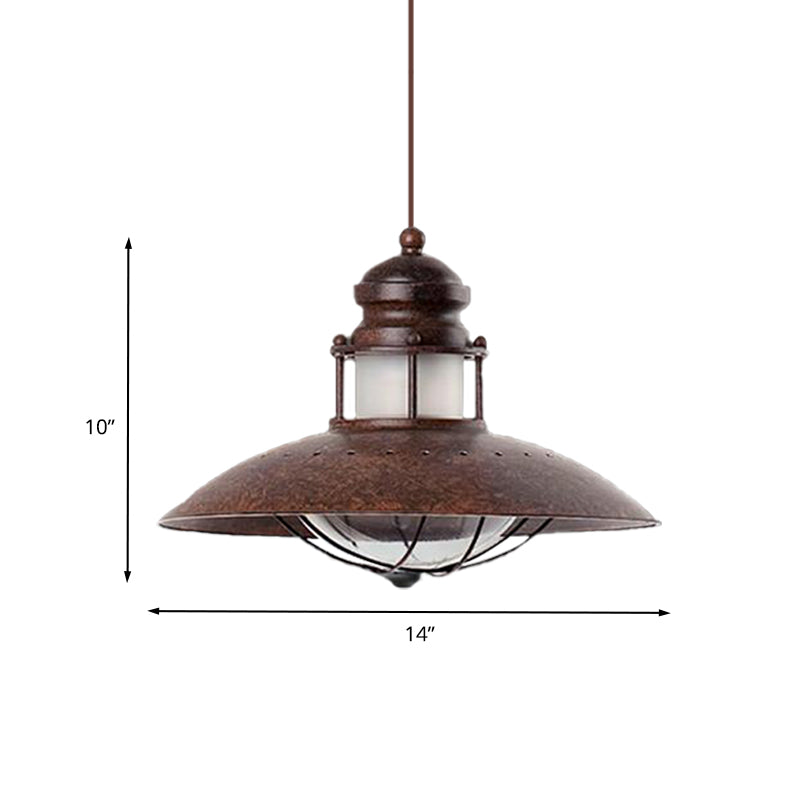 Farmhouse Flared Hanging Light Fixture 1 Bulb Iron LED Ceiling Pendant Lamp in Rust Clearhalo 'Art Deco Pendants' 'Cast Iron' 'Ceiling Lights' 'Ceramic' 'Crystal' 'Industrial Pendants' 'Industrial' 'Metal' 'Middle Century Pendants' 'Pendant Lights' 'Pendants' 'Tiffany' Lighting' 607569