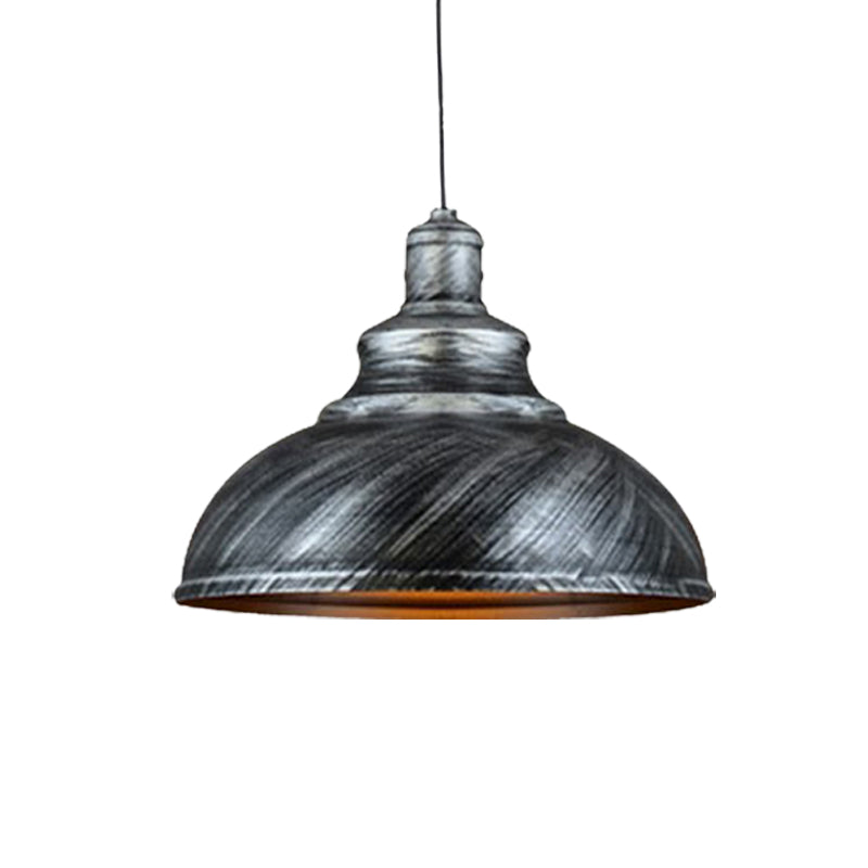 Metal Bowl Down Lighting Rustic 1 Bulb Restaurant Ceiling Pendant Lamp in Silver/Bronze with Pulley Clearhalo 'Art Deco Pendants' 'Cast Iron' 'Ceiling Lights' 'Ceramic' 'Crystal' 'Industrial Pendants' 'Industrial' 'Metal' 'Middle Century Pendants' 'Pendant Lights' 'Pendants' 'Tiffany' Lighting' 607580