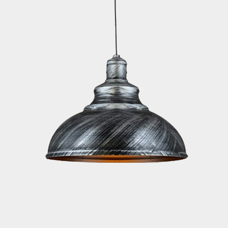 Metal Bowl Down Lighting Rustic 1 Bulb Restaurant Ceiling Pendant Lamp in Silver/Bronze with Pulley Clearhalo 'Art Deco Pendants' 'Cast Iron' 'Ceiling Lights' 'Ceramic' 'Crystal' 'Industrial Pendants' 'Industrial' 'Metal' 'Middle Century Pendants' 'Pendant Lights' 'Pendants' 'Tiffany' Lighting' 607581