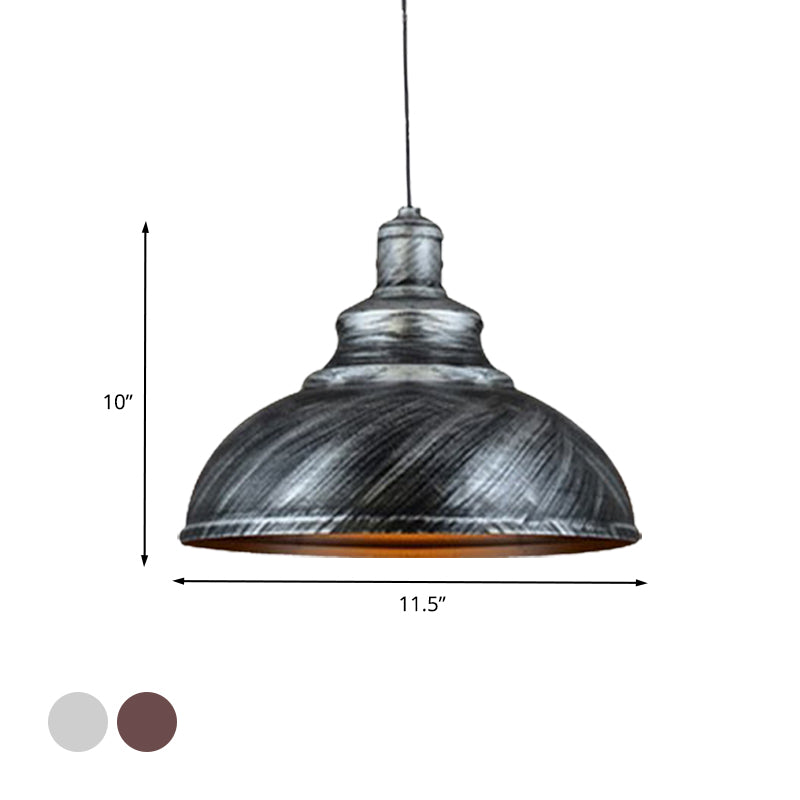 Metal Bowl Down Lighting Rustic 1 Bulb Restaurant Ceiling Pendant Lamp in Silver/Bronze with Pulley Clearhalo 'Art Deco Pendants' 'Cast Iron' 'Ceiling Lights' 'Ceramic' 'Crystal' 'Industrial Pendants' 'Industrial' 'Metal' 'Middle Century Pendants' 'Pendant Lights' 'Pendants' 'Tiffany' Lighting' 607582