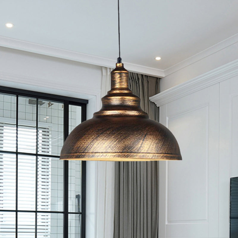 Metal Bowl Down Lighting Rustic 1 Bulb Restaurant Ceiling Pendant Lamp in Silver/Bronze with Pulley Bronze Clearhalo 'Art Deco Pendants' 'Cast Iron' 'Ceiling Lights' 'Ceramic' 'Crystal' 'Industrial Pendants' 'Industrial' 'Metal' 'Middle Century Pendants' 'Pendant Lights' 'Pendants' 'Tiffany' Lighting' 607583