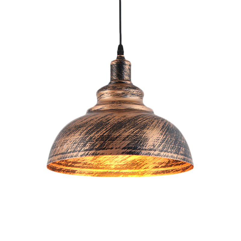 Countryside Barn Hanging Light 1-Head 12"/16" Wide Metallic Pendant Lamp Fixture in Rust for Restaurant Clearhalo 'Art Deco Pendants' 'Cast Iron' 'Ceiling Lights' 'Ceramic' 'Crystal' 'Industrial Pendants' 'Industrial' 'Metal' 'Middle Century Pendants' 'Pendant Lights' 'Pendants' 'Tiffany' Lighting' 607596