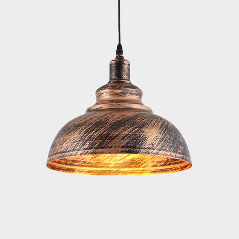 Countryside Barn Hanging Light 1-Head 12"/16" Wide Metallic Pendant Lamp Fixture in Rust for Restaurant Clearhalo 'Art Deco Pendants' 'Cast Iron' 'Ceiling Lights' 'Ceramic' 'Crystal' 'Industrial Pendants' 'Industrial' 'Metal' 'Middle Century Pendants' 'Pendant Lights' 'Pendants' 'Tiffany' Lighting' 607597