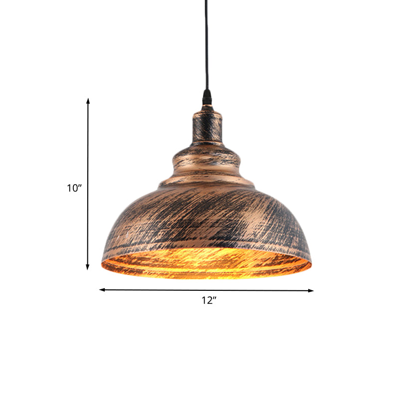 Countryside Barn Hanging Light 1-Head 12"/16" Wide Metallic Pendant Lamp Fixture in Rust for Restaurant Clearhalo 'Art Deco Pendants' 'Cast Iron' 'Ceiling Lights' 'Ceramic' 'Crystal' 'Industrial Pendants' 'Industrial' 'Metal' 'Middle Century Pendants' 'Pendant Lights' 'Pendants' 'Tiffany' Lighting' 607598