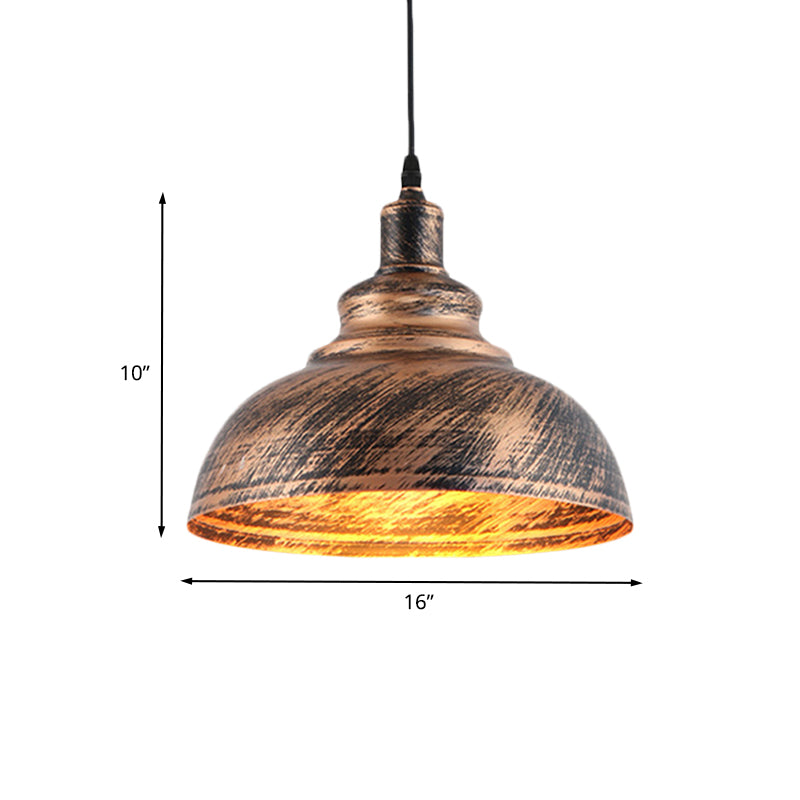 Countryside Barn Hanging Light 1-Head 12"/16" Wide Metallic Pendant Lamp Fixture in Rust for Restaurant Clearhalo 'Art Deco Pendants' 'Cast Iron' 'Ceiling Lights' 'Ceramic' 'Crystal' 'Industrial Pendants' 'Industrial' 'Metal' 'Middle Century Pendants' 'Pendant Lights' 'Pendants' 'Tiffany' Lighting' 607599