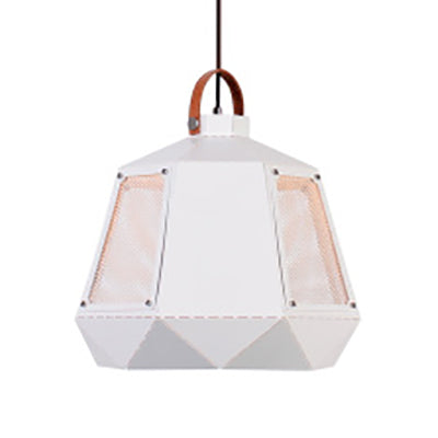 8"/10"/14" Width Geometric Dining Room Hanging Light Industrial Loft Metal 1 Head White/Black Pendant Lamp with Leather Strap White 14" Clearhalo 'Ceiling Lights' 'Modern Pendants' 'Modern' 'Pendant Lights' 'Pendants' Lighting' 60773