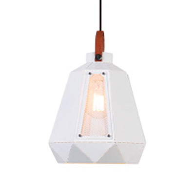 8"/10"/14" Width Geometric Dining Room Hanging Light Industrial Loft Metal 1 Head White/Black Pendant Lamp with Leather Strap White 8" Clearhalo 'Ceiling Lights' 'Modern Pendants' 'Modern' 'Pendant Lights' 'Pendants' Lighting' 60775