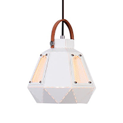 8"/10"/14" Width Geometric Dining Room Hanging Light Industrial Loft Metal 1 Head White/Black Pendant Lamp with Leather Strap White 10" Clearhalo 'Ceiling Lights' 'Modern Pendants' 'Modern' 'Pendant Lights' 'Pendants' Lighting' 60776