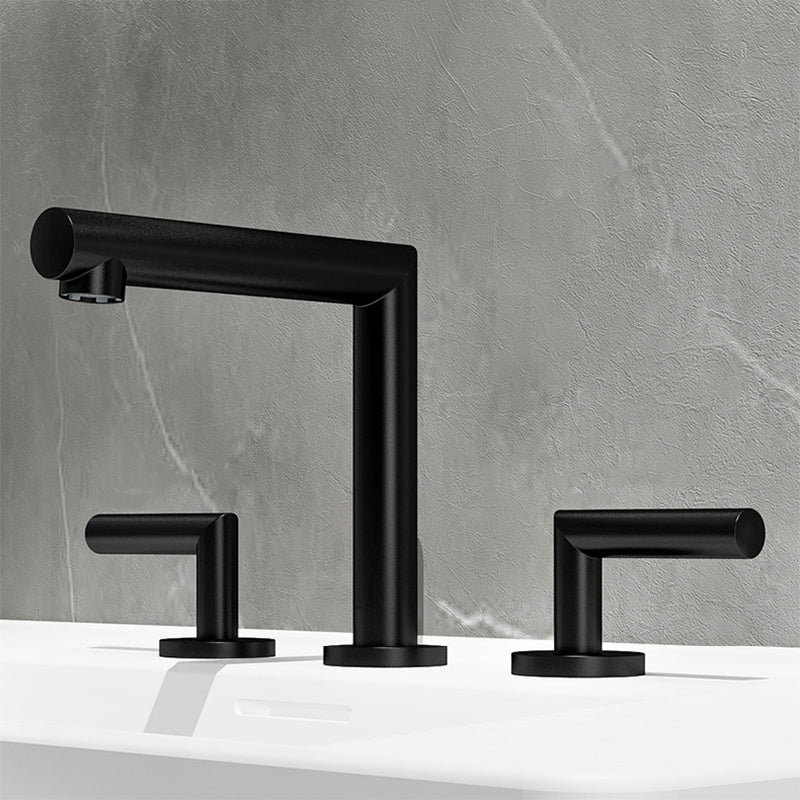 Glam 2-Handle Bathroom Sink Faucet with Low Arc Widespread Bathroom Sink Faucet Black Clearhalo 'Bathroom Remodel & Bathroom Fixtures' 'Bathroom Sink Faucets' 'Bathroom Sinks & Faucet Components' 'bathroom_sink_faucets' 'Home Improvement' 'home_improvement' 'home_improvement_bathroom_sink_faucets' 6077699