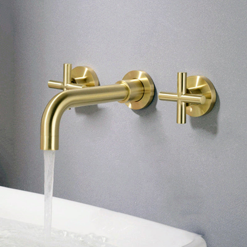 Circular 2-Handle Bathroom Faucet 3 Hole Wall Mounted Bathroom Faucet Gold Clearhalo 'Bathroom Remodel & Bathroom Fixtures' 'Bathroom Sink Faucets' 'Bathroom Sinks & Faucet Components' 'bathroom_sink_faucets' 'Home Improvement' 'home_improvement' 'home_improvement_bathroom_sink_faucets' 6077733