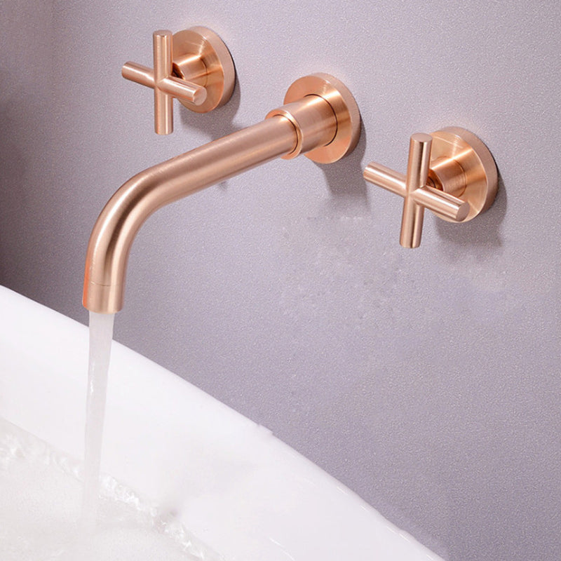 Circular 2-Handle Bathroom Faucet 3 Hole Wall Mounted Bathroom Faucet Rose Gold Clearhalo 'Bathroom Remodel & Bathroom Fixtures' 'Bathroom Sink Faucets' 'Bathroom Sinks & Faucet Components' 'bathroom_sink_faucets' 'Home Improvement' 'home_improvement' 'home_improvement_bathroom_sink_faucets' 6077735