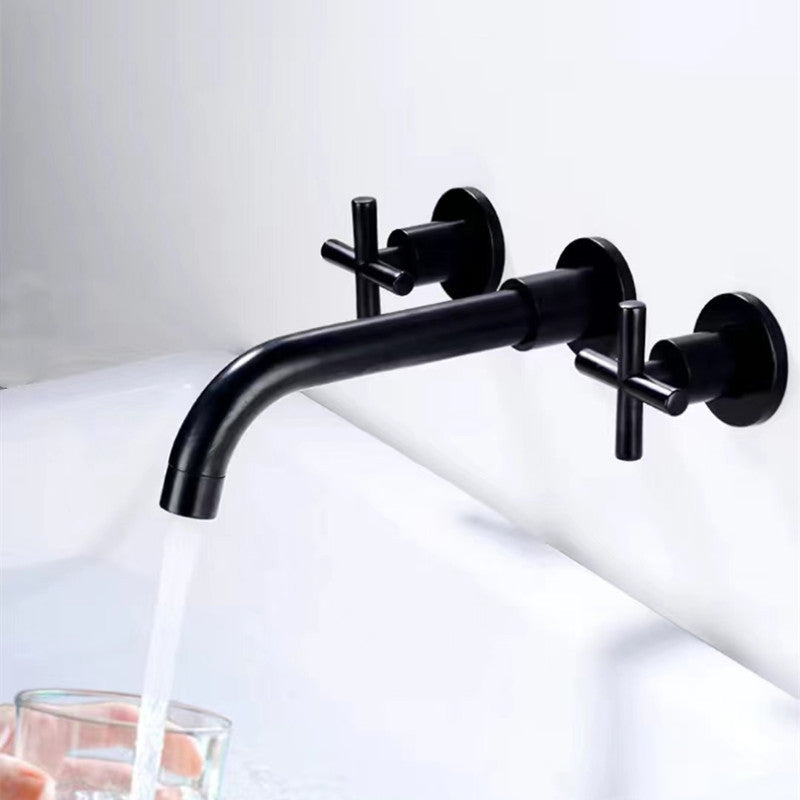 Modern 1 or 2-Handle Bathroom Sink Faucet Circular Wall Mounted Bathroom Faucet. Clearhalo 'Bathroom Remodel & Bathroom Fixtures' 'Bathroom Sink Faucets' 'Bathroom Sinks & Faucet Components' 'bathroom_sink_faucets' 'Home Improvement' 'home_improvement' 'home_improvement_bathroom_sink_faucets' 6077793