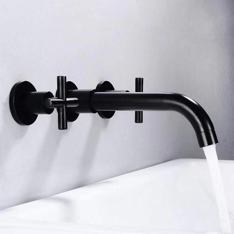 Modern 1 or 2-Handle Bathroom Sink Faucet Circular Wall Mounted Bathroom Faucet. Clearhalo 'Bathroom Remodel & Bathroom Fixtures' 'Bathroom Sink Faucets' 'Bathroom Sinks & Faucet Components' 'bathroom_sink_faucets' 'Home Improvement' 'home_improvement' 'home_improvement_bathroom_sink_faucets' 6077796