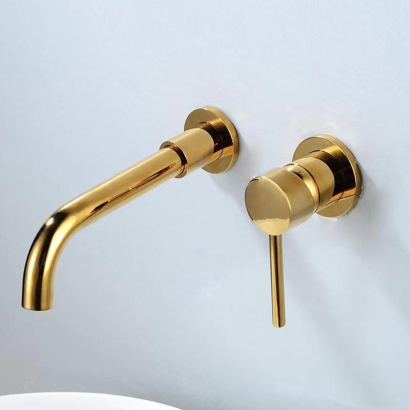 Modern 1 or 2-Handle Bathroom Sink Faucet Circular Wall Mounted Bathroom Faucet. Gold 1 Handle Clearhalo 'Bathroom Remodel & Bathroom Fixtures' 'Bathroom Sink Faucets' 'Bathroom Sinks & Faucet Components' 'bathroom_sink_faucets' 'Home Improvement' 'home_improvement' 'home_improvement_bathroom_sink_faucets' 6077800