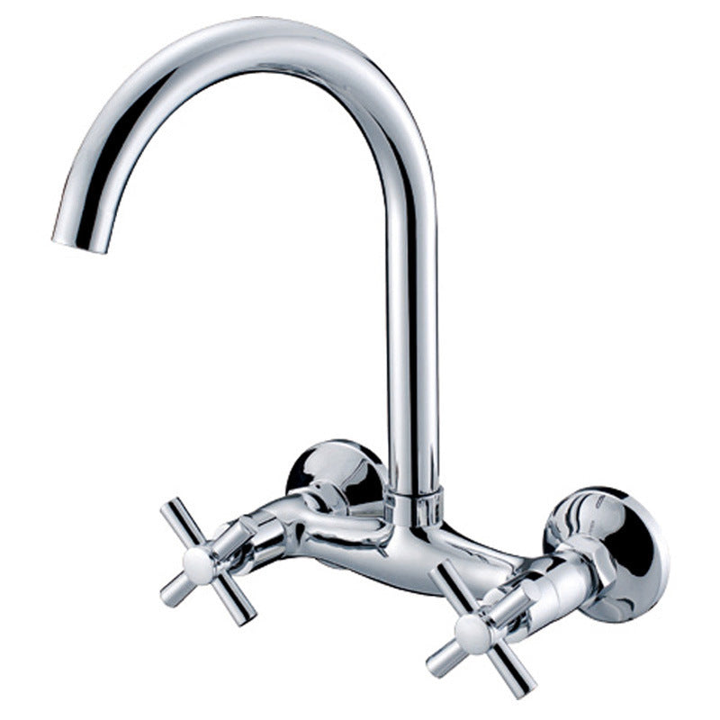 Modern 2-Handle Bathroom Sink Faucet 3 Hole Wall Mounted Bathroom Faucet with High-Arc Clearhalo 'bathroom_sink_faucets' 'Conjuntos de Torneiras de Lavatório e Banheiro' 'home_improvement' 'home_improvement_bathroom_sink_faucets' 'Mobiliário Doméstico' 'Página inicial' 'Renovação e equipamento de casa de banho' 'Torneira para lavatório de banheiro' 6077811