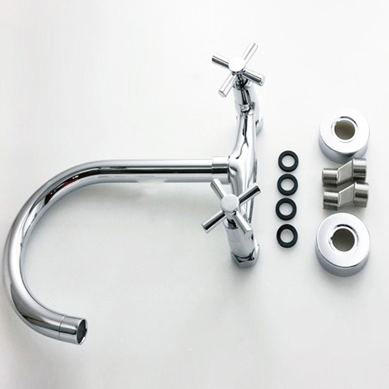 Modern 2-Handle Bathroom Sink Faucet 3 Hole Wall Mounted Bathroom Faucet with High-Arc Clearhalo 'bathroom_sink_faucets' 'Conjuntos de Torneiras de Lavatório e Banheiro' 'home_improvement' 'home_improvement_bathroom_sink_faucets' 'Mobiliário Doméstico' 'Página inicial' 'Renovação e equipamento de casa de banho' 'Torneira para lavatório de banheiro' 6077815